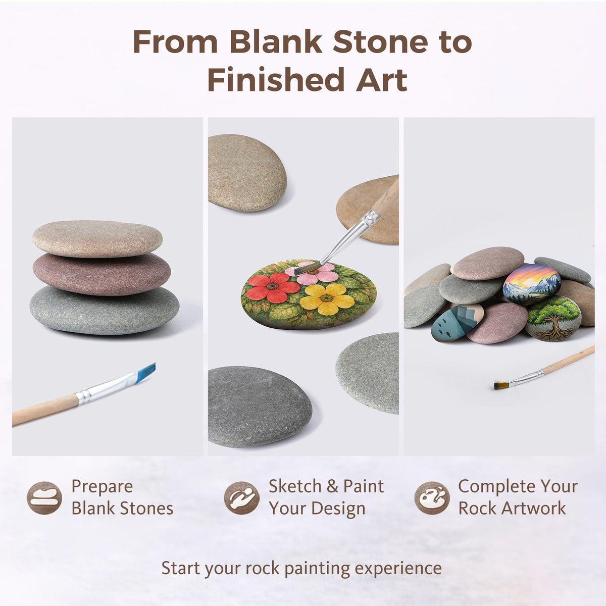 ROCART 12 PCS Large 3.30-4.10" Smooth Natural River Rocks for Painting, Flat Painting Rocks & Craft Stones for Arts, DIY Projects & Creative Studios