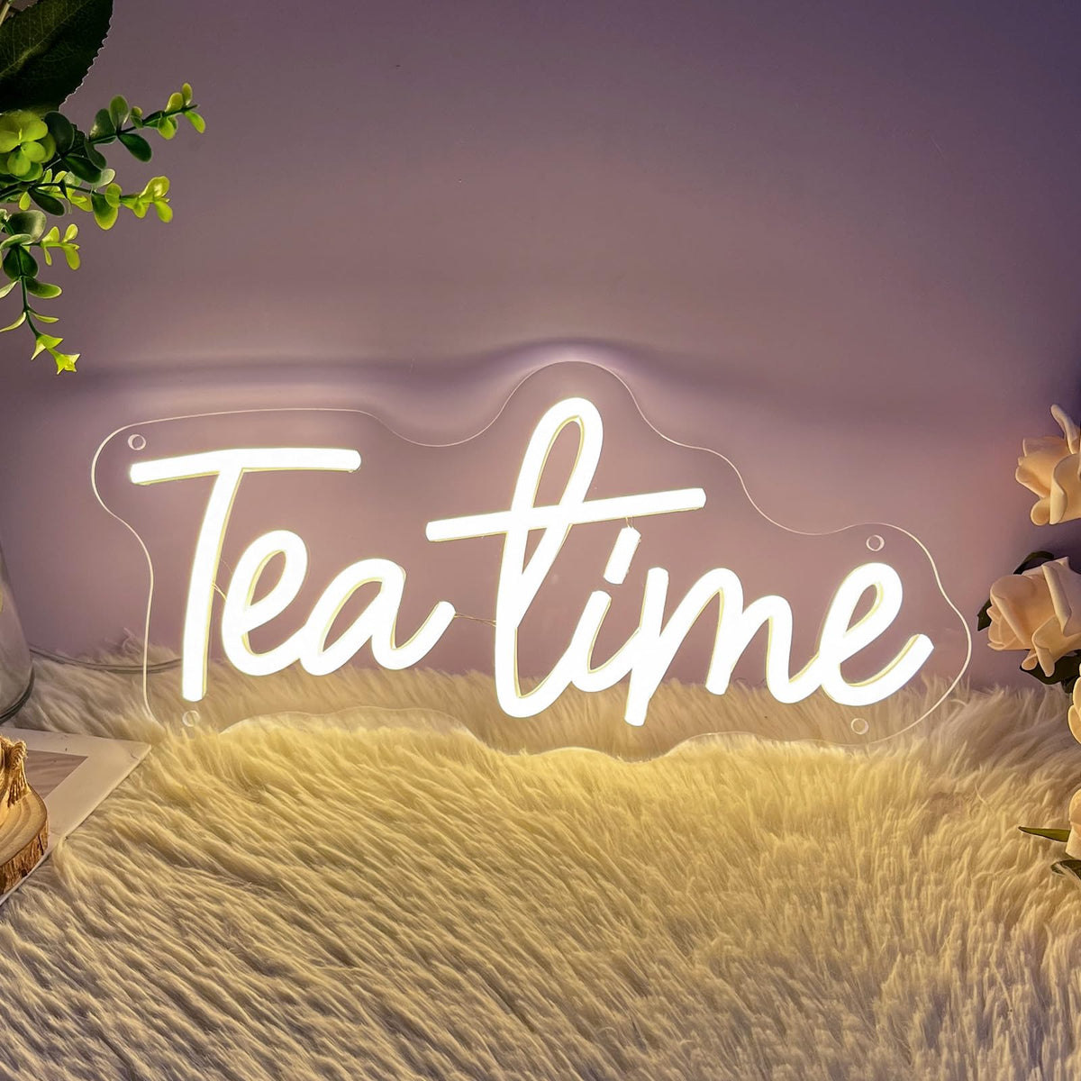 Tea Time Neon Sign for Wall Decor Customized Led Neon Light Sign Personalized Birthday Marry Wedding Christmas Gift Sign Party Bedroom Bar Home Room (Warm White,35Ă15.9 CM)