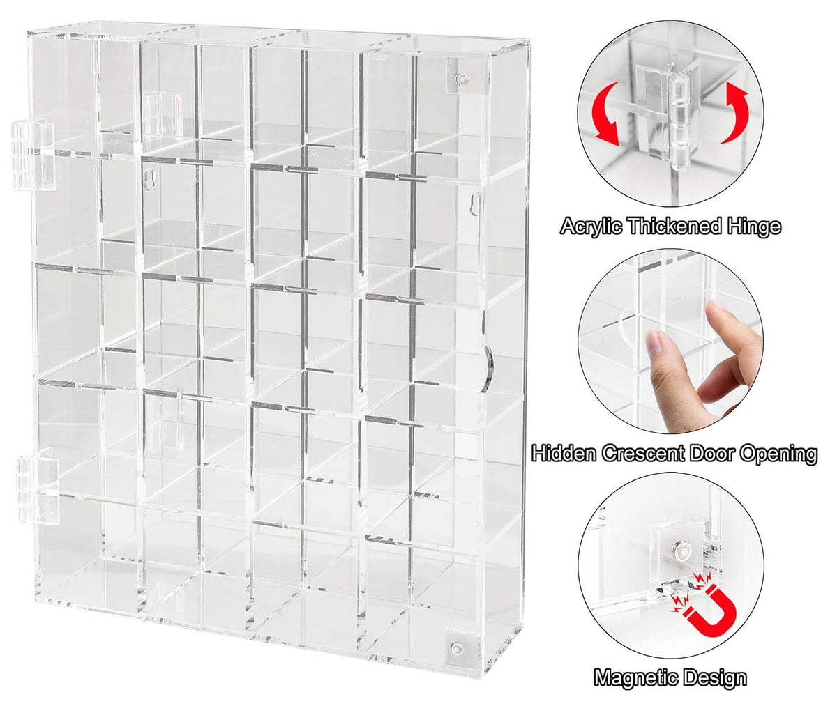 Acrylic Display Case Adjustable Clear Rock Display Case Shadow Box with Shelves Storage Organizer for Mini Pop Figure, Collectibles, Mineral Crystal, Stones, Wall Mountable, with Mirrored & Lid