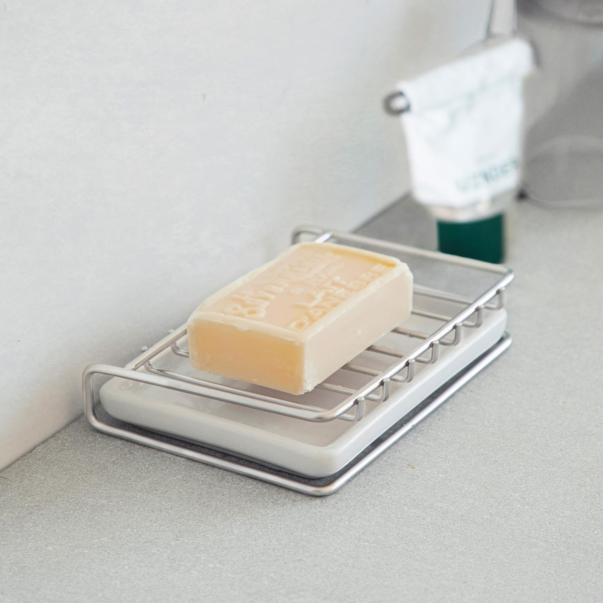 Shimoyama Stainless Steel Soap Dish with Drip Tray for Bathroom Sink, Kitchen and Shower - Quick Drying Soap Holder Keeps Counter Clean and Organized