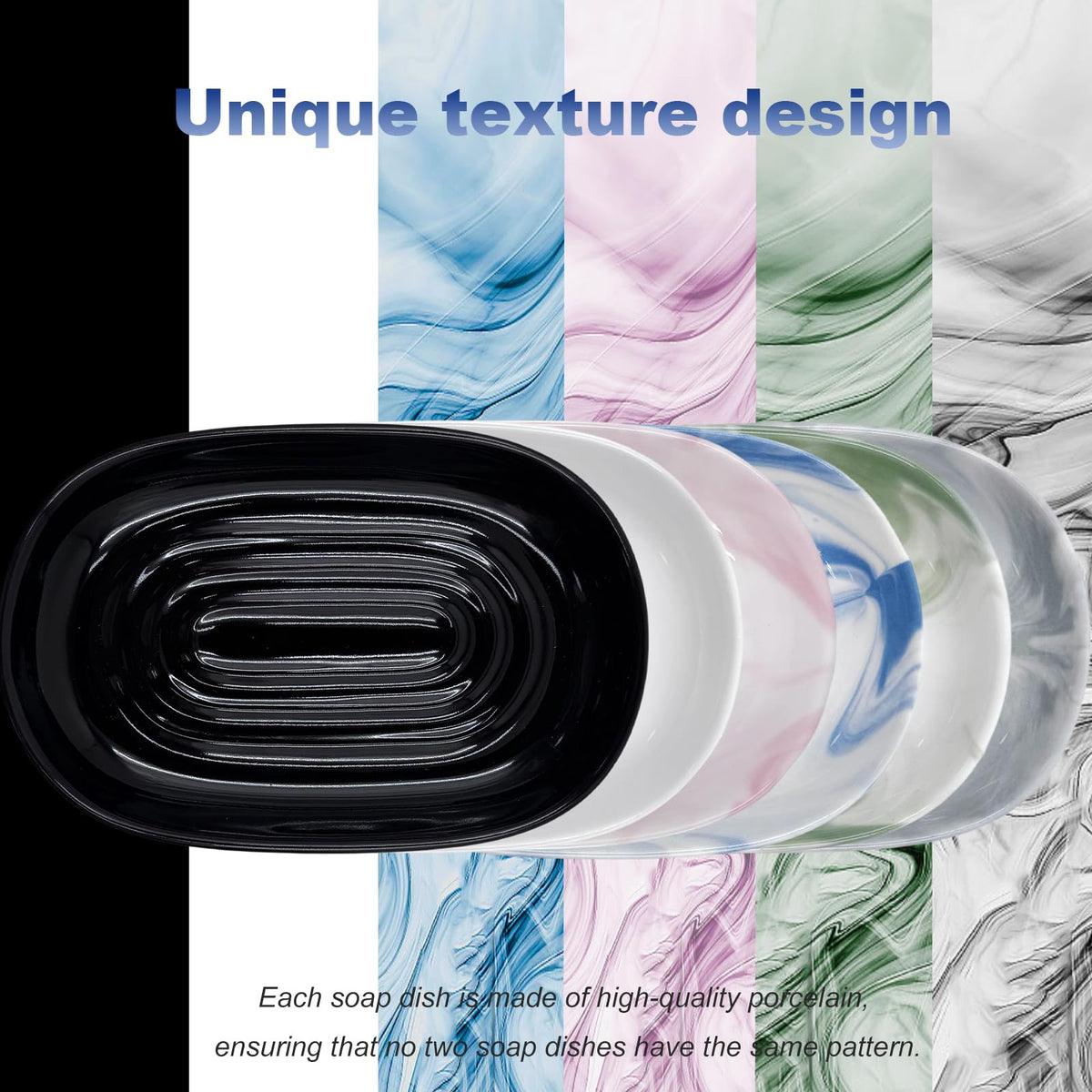 Ceramic Marble Pattern Soap Dish, Textured Raised Soap Saver Tray for Shower Bathroom Kitchen Sink Vanity, Easy to Clean Multi-Use Holder for Bar Soap Jewelry Rings Keys, White (2 Pack)