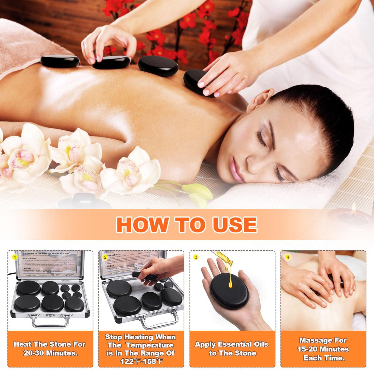 Primachen Hot Stones Massage Warmer Kit, 9Pcs Hot Stones Massage Set Portable Hot Stone with Heater, Hot Rocks Basalt Massage Stones for Home Spa Warming Therapy Relaxing Gift