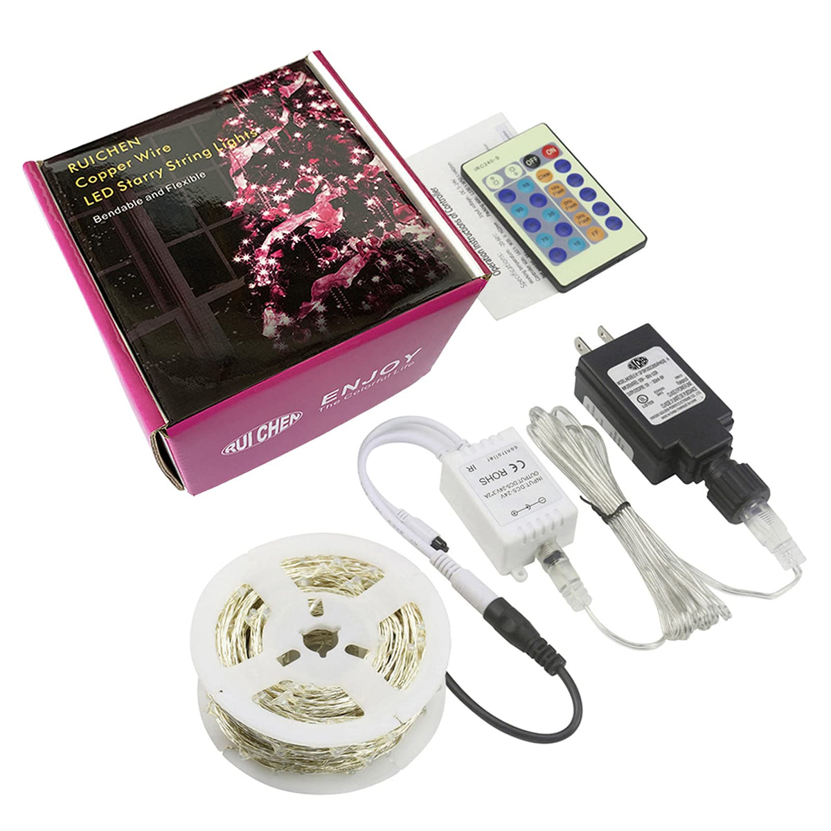RUICHEN Dimmable Purple Fairy Lights Plug in, Waterproof Silver Wire 165 Ft 500 LED Starry String Lights with Remote for Christmas Halloween Party Bedroom Patio Garden