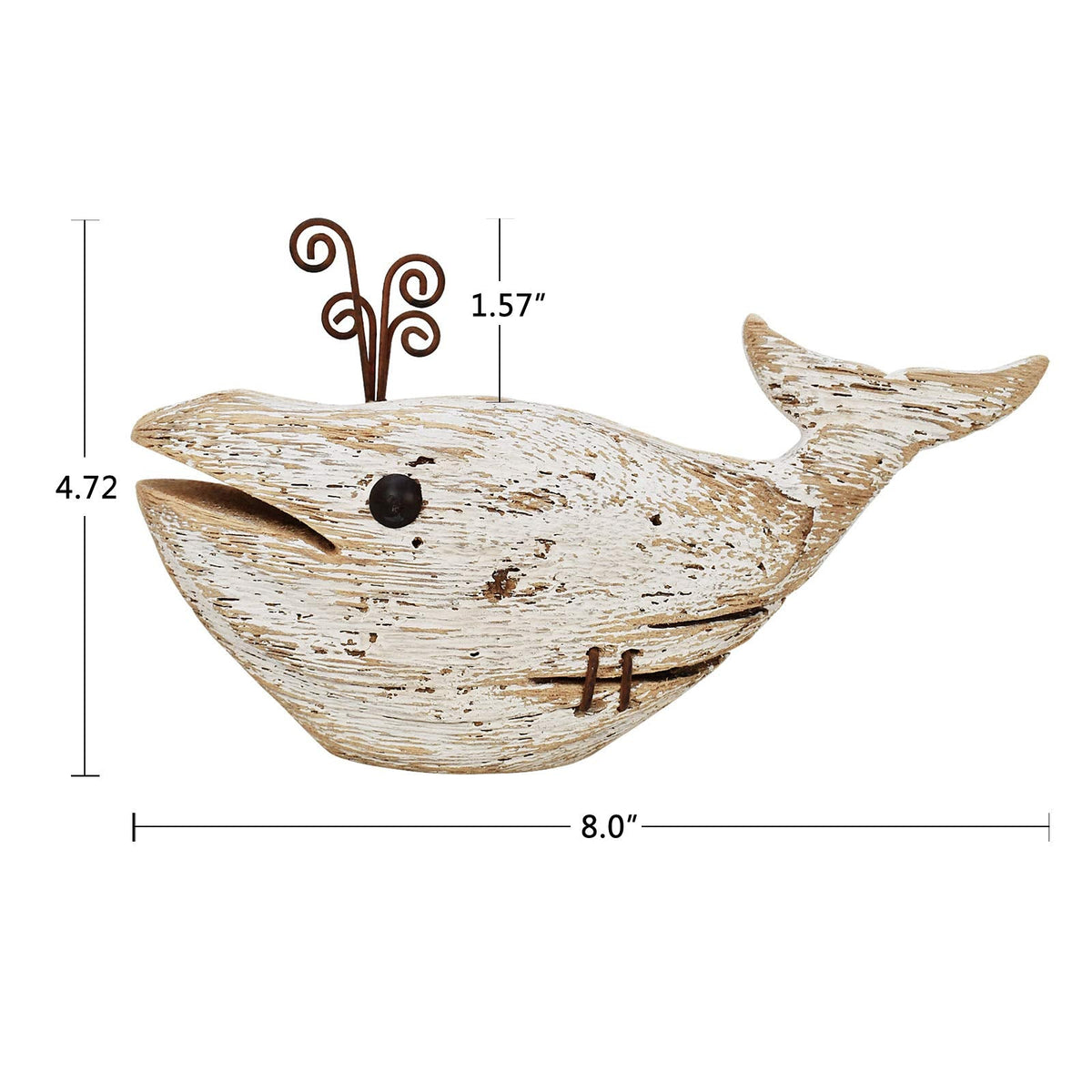 E-view Wood Whale Statue Wooden Nautical Decor for Home - Antique Fish Figures Decoration Animal Statues Beach Themed Wall Art (Whale Figurine)