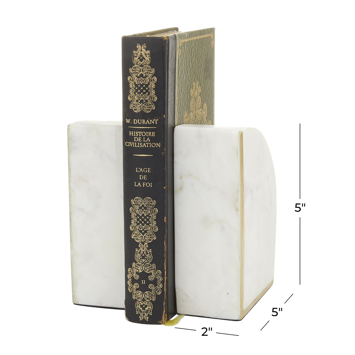 CosmoLiving by Cosmopolitan Marble Geometric Bookends with Gold Inlay, Set of 2 4"W, 6"H, White