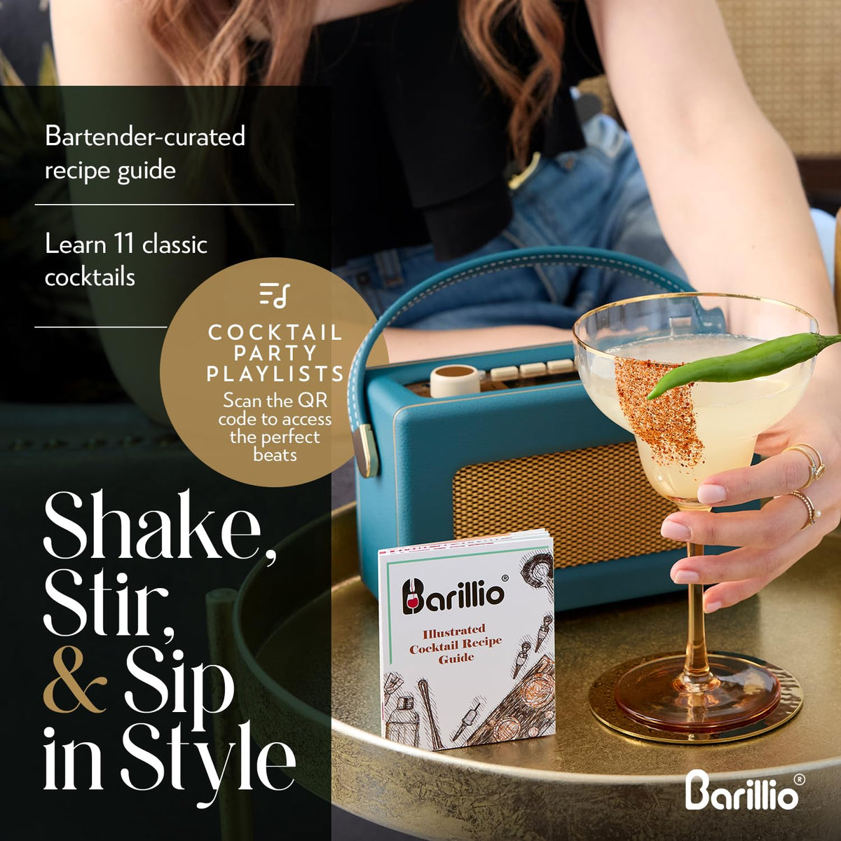 Barillio Bar Tool Set Pro Edition - Gold Stainless-Steel Cocktail Shaker Set - Mixology Bartender Kit w/Boston Shaker, Drink Mixer & Muddler for Cocktails - Home Bar Accessories - 32-Pc Bar kit