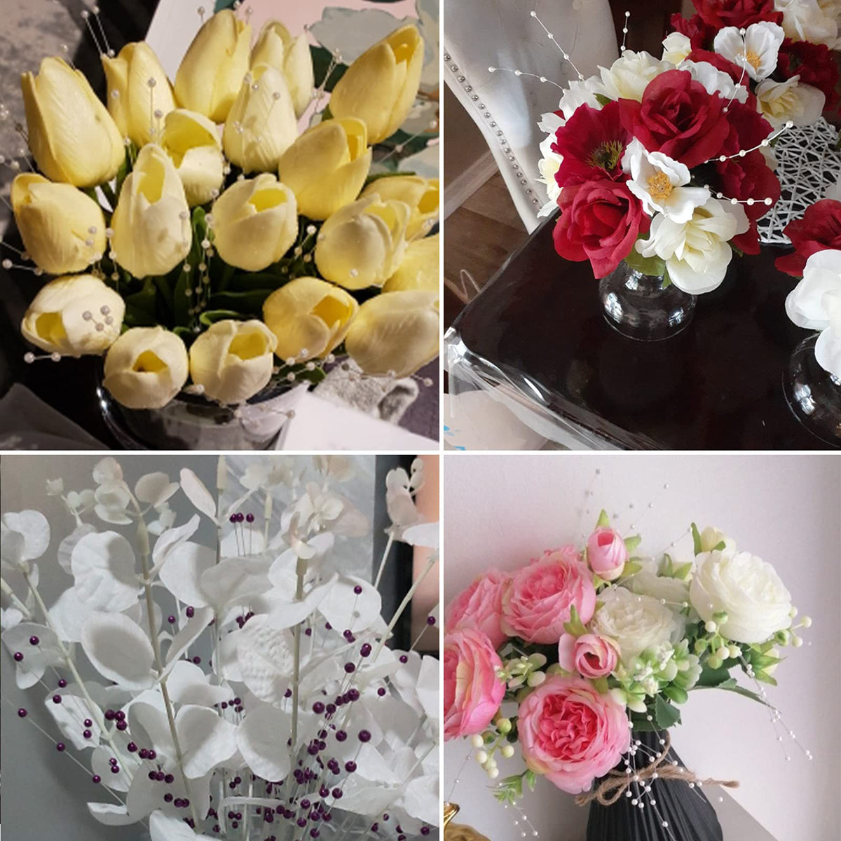 60 Pieces Pearl Stick Stems Bouquets, 4mm Bead String Garland Beaded Spray Filler Floral Arrangements Tree Picks Wedding Party Decoration, Mother's Day Flower Decor, Christmas Tree Picks (Ivory)
