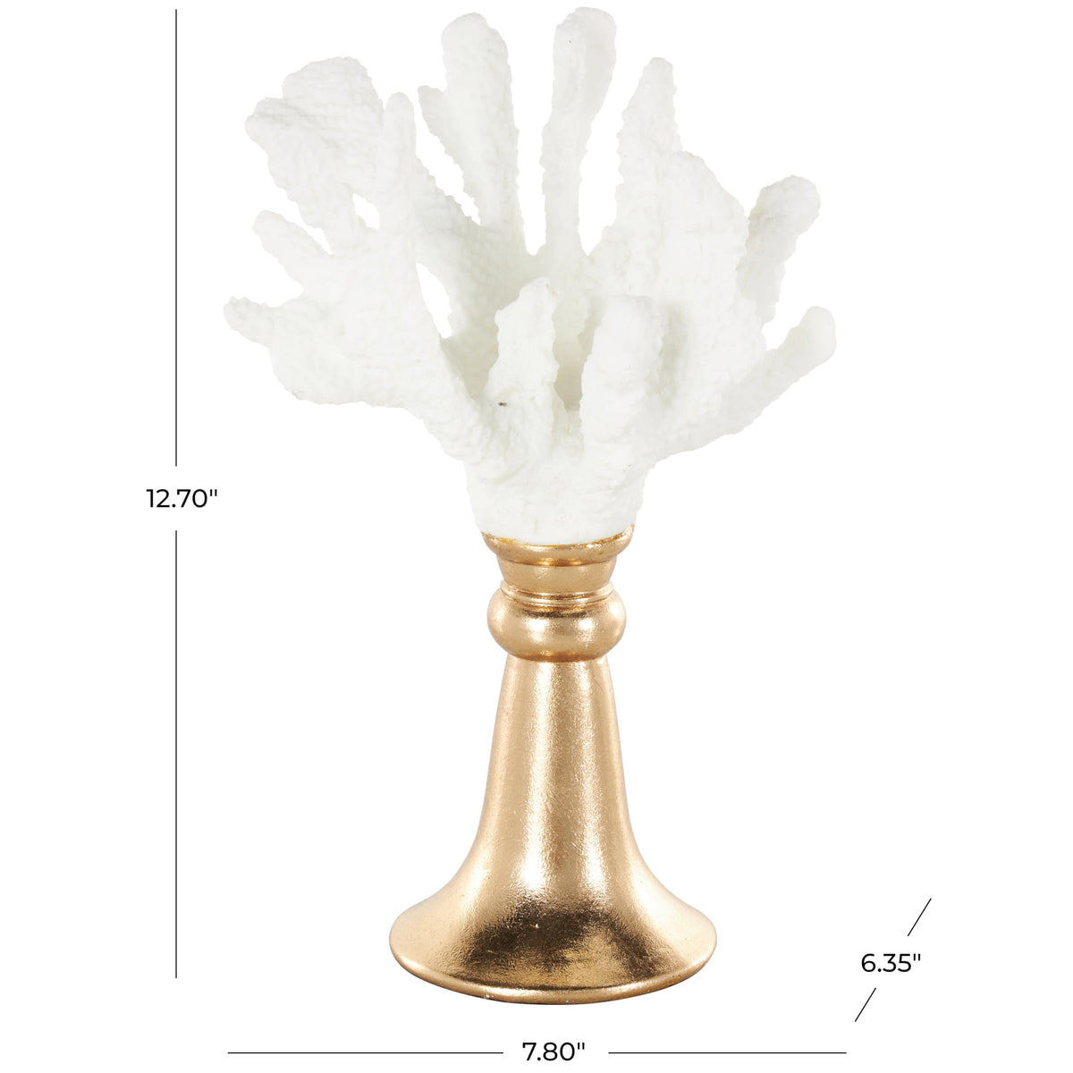 Deco 79 Resin Coral Decorative Sculpture Textured Home Decor Statue with Round Copper Base, Accent Figurine 8" x 6" x 13", White