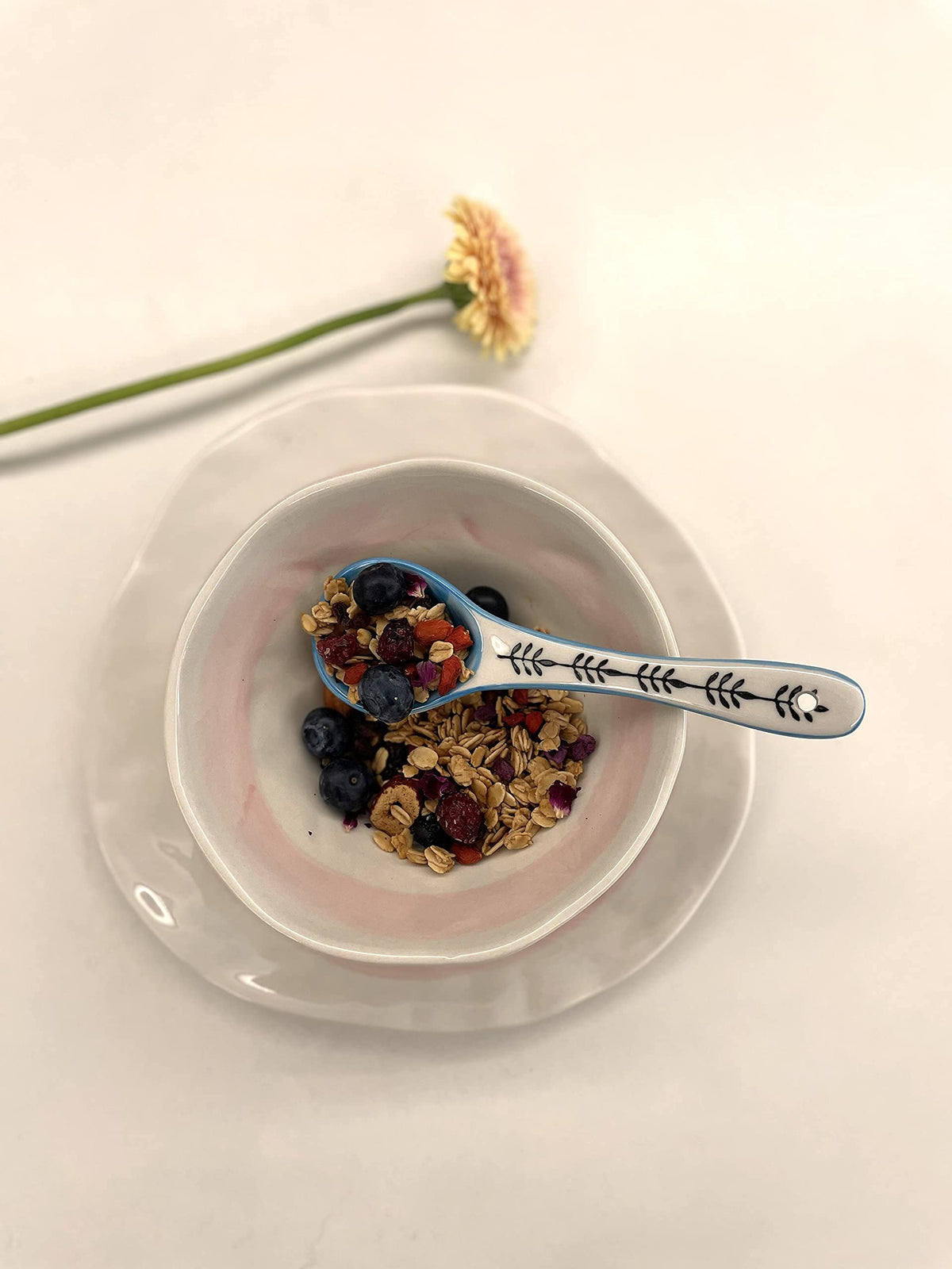 Ceramic Soup Spoons 6 Pcs- Hand-Painted Vibrant Small Serving Spoons for Ramen, Cereal, Yogurt, Dips, Microwave & Dishwasher Safe, Cute Spoons for Kitchen & Gifts