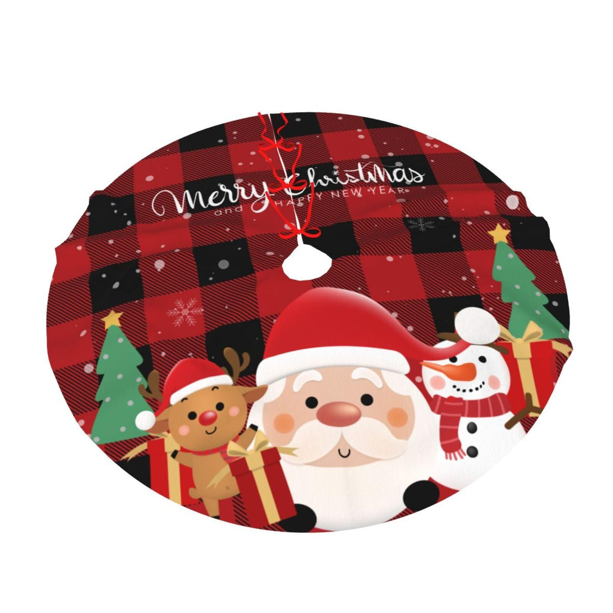 Buffalo Plaid Santa Claus Deer Snowman Christmas Tree Skirt 48" Xmas Tree Mat for Christmas Decorations Holiday Ornaments