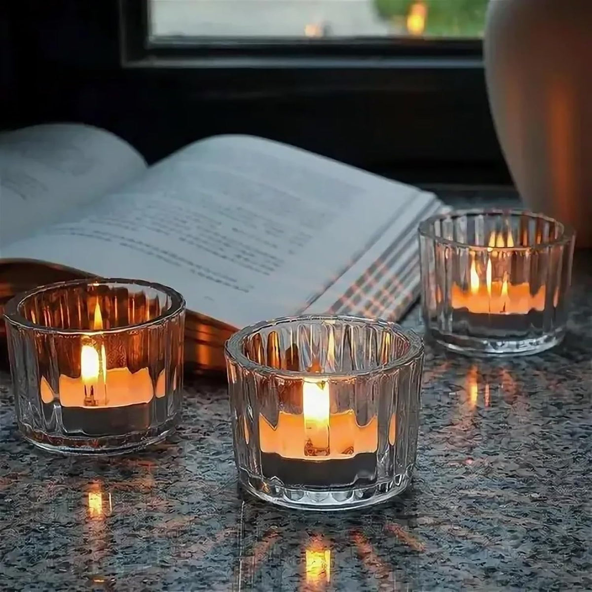 Filltown Clear Tea Light Candle Holders Set of 12, 5cm x 3.5cm Glass Tea Light Holders for Table Centerpiece, Mini Votive Candle Holders for Weddings, Birthday Parties, Home Decor, Table Decor