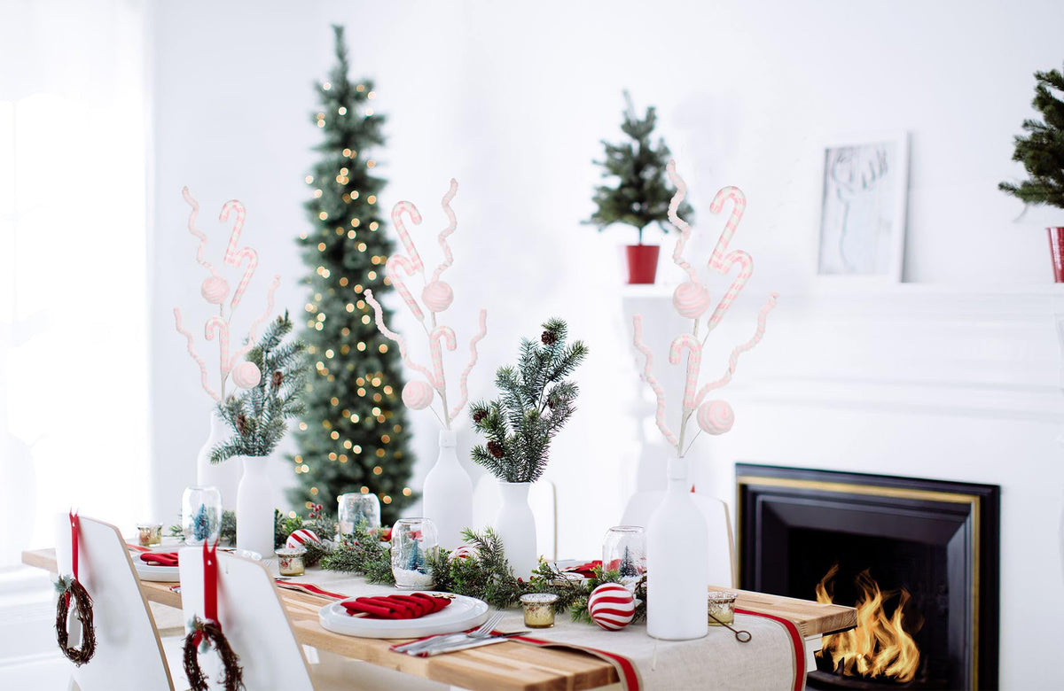 Briful 3PCS Christmas Striped Candy Cane Picks Spray, 27.5in Pink & White Candy Cane Christmas Tree Ornaments for Xmas Wreaths Holiday Vase Arrangements