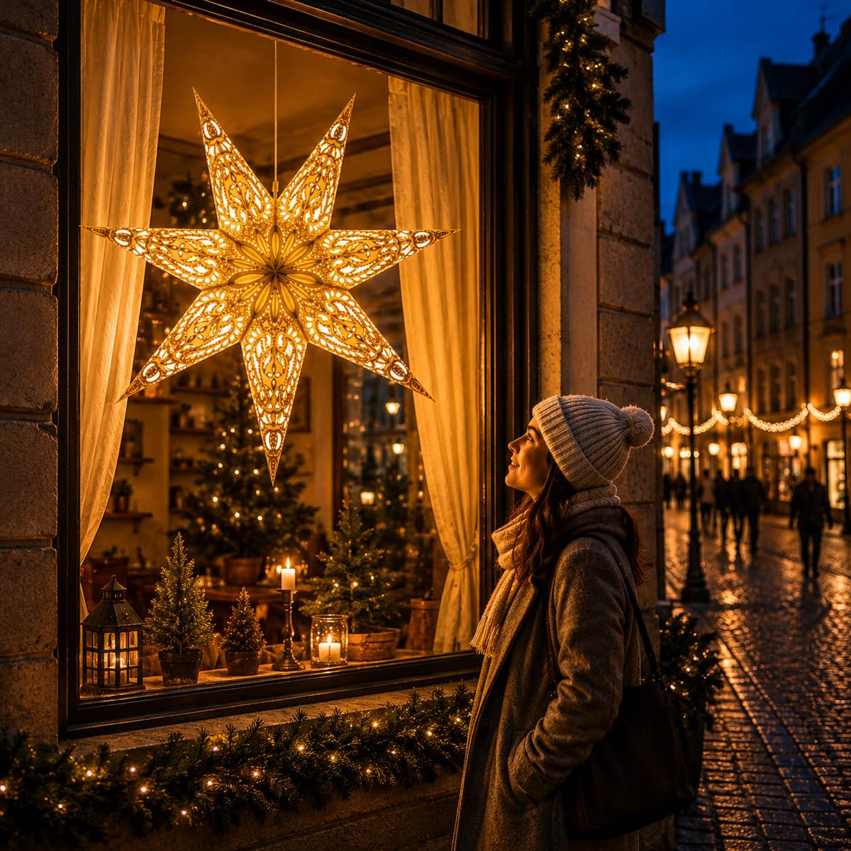 YEPSIO Lantern Lampshade Paper Star Light Shades Large 60cm Hanging Decorations for Christmas Wedding Home Decoration Birthday Party Foldable 7 Pointed Star (Glitter White Golden)