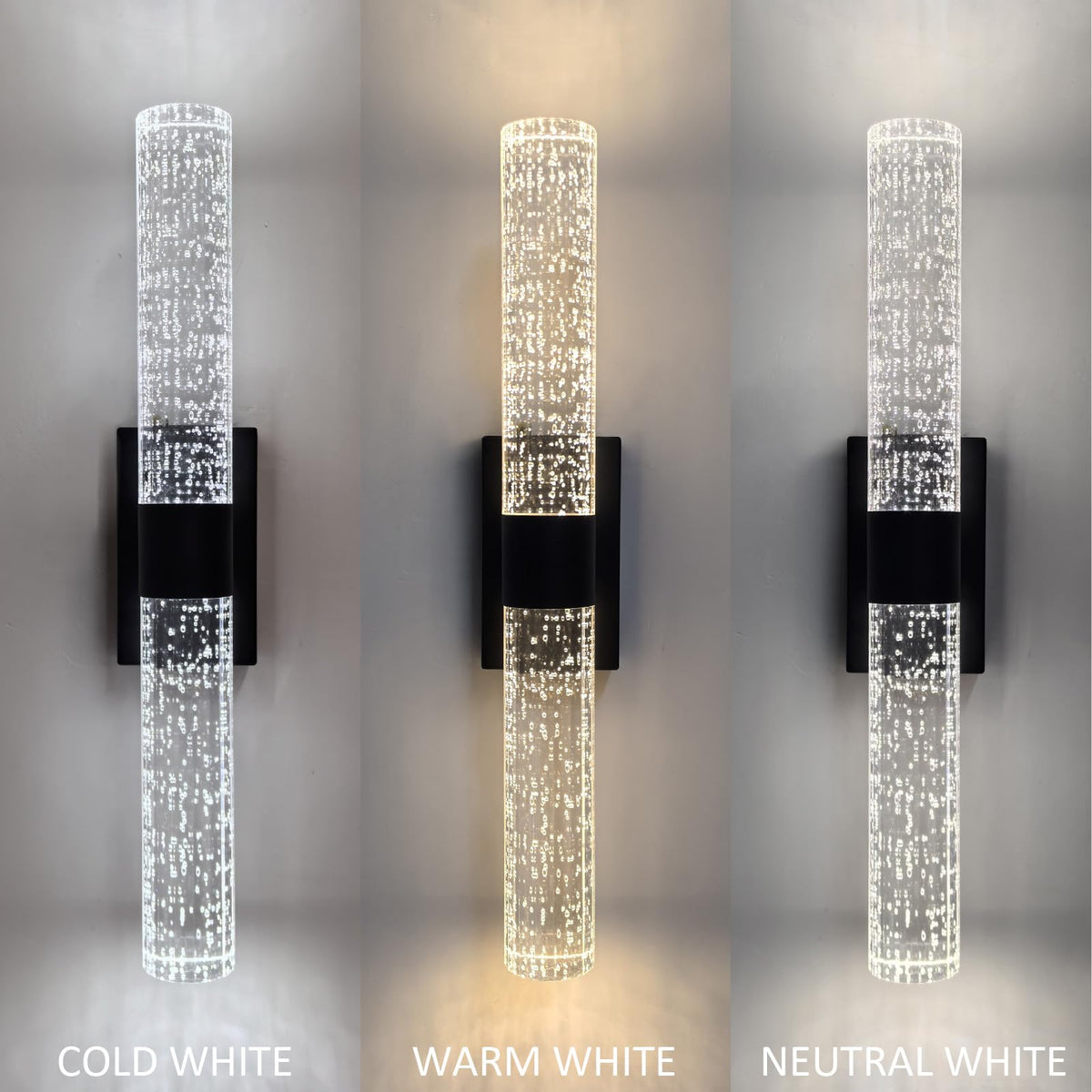Battery Operated Crystal Wall Lights Rechargeable Set of 2 with Remote | Narrow Base Wireless Bubble Crystal Rod Wall Sconces Vanity Lights for Bathroom Bedroom Living Room (2 Pack, Black, 15.5'')