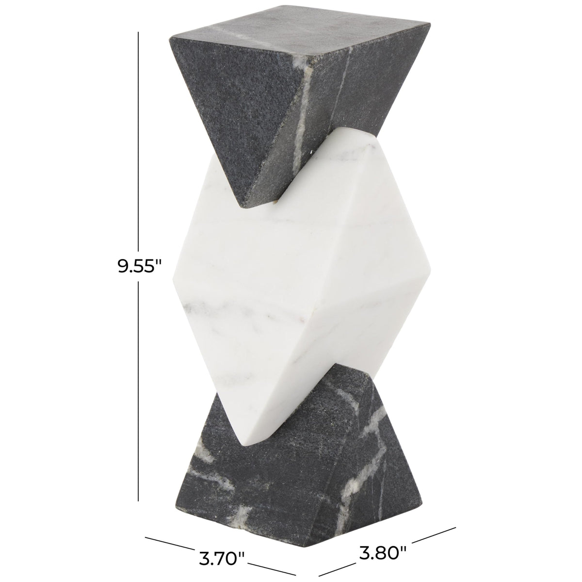 Deco 79 Marble Geometric Decorative Sculpture Stacked Pyramid Home Decor Statue with White Diamond Center, Accent Figurine 4" x 4" x 10", White