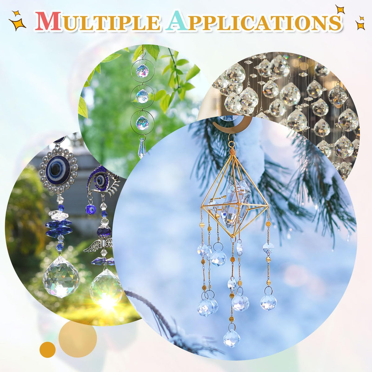 YELARXI Crystal Ball Prisms, Sun Catcher Hanging Prism Sun Catcher Pendant 44mm / 1.73Inch & 10 Pack & Light Yellow-Fitting for (Outdoor/Indoor/Windows/DIY Decor/Feng Shui/Chandelier)