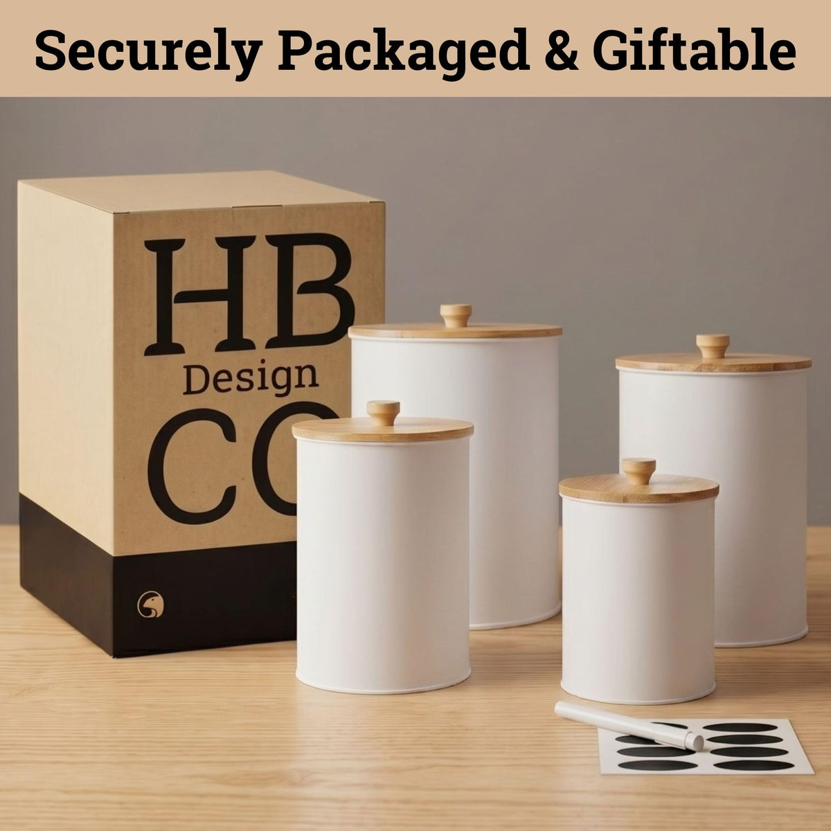Kitchen Canisters for Countertop Set of 4 with Customizable Chalkboard Labels & Marker Pen - Big Iron Kitchen Canisters with Airtight Lids - White Canister Set - Flour and Sugar Containers Farmhouse
