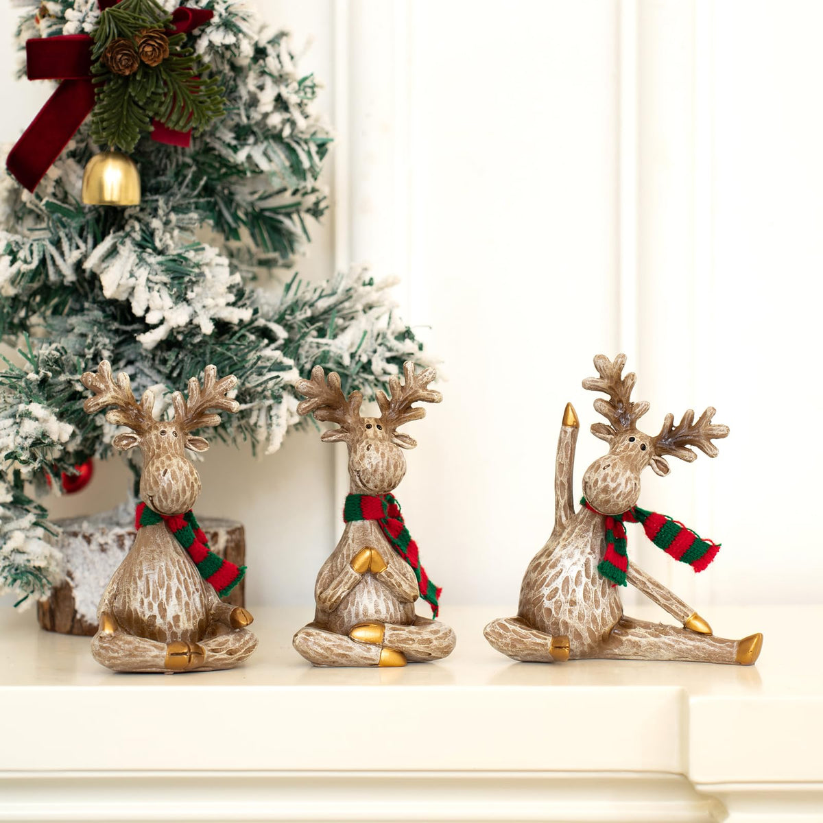 Moose Statue Home Decor.Yoga Decor Set Of 3.Collectable meditation table home decoration Figurines.Moose Figurines For Christmas Gift.Handmade Home Decoration For Living Room. Bring dignity to family.