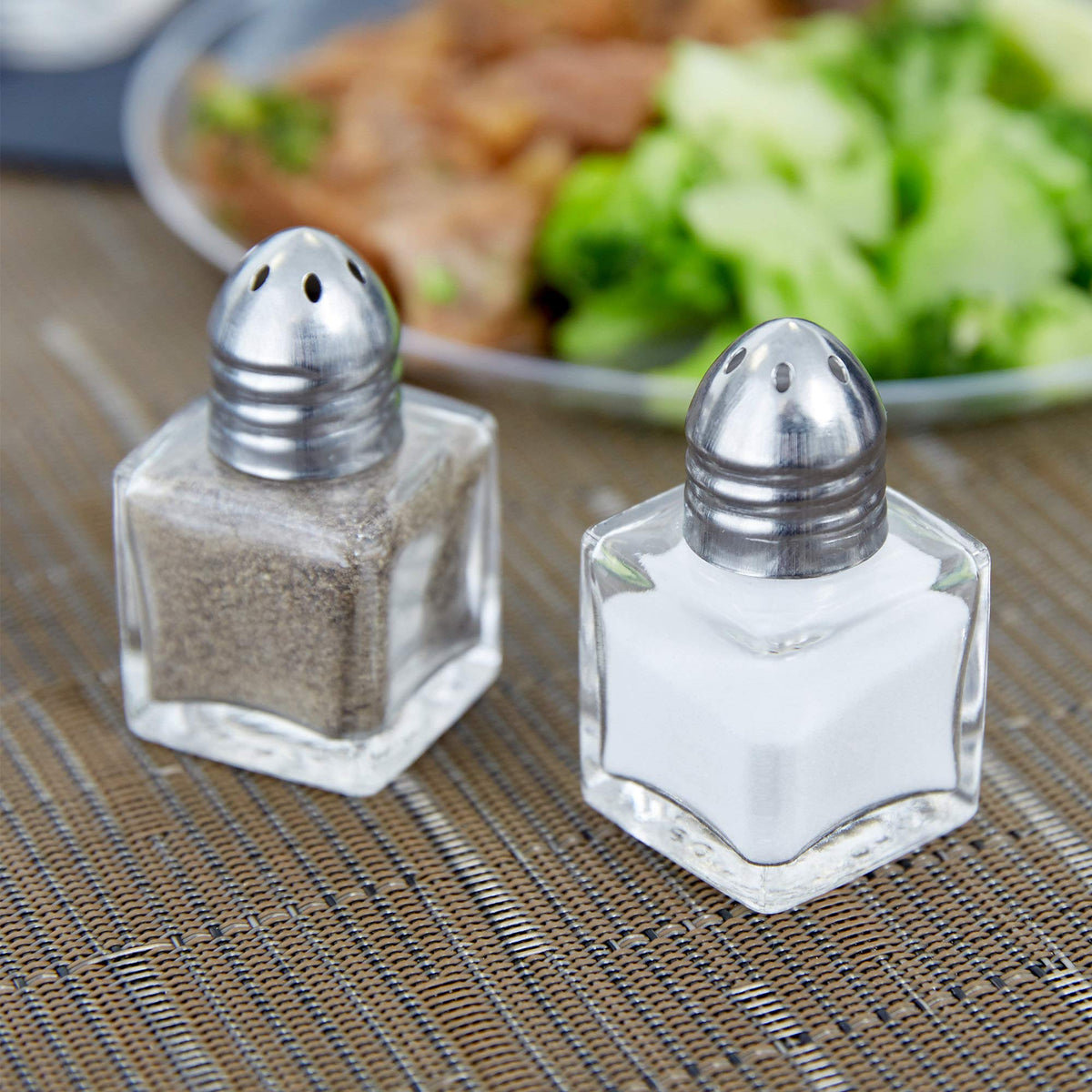 Pack of 4 Clear Glass Mini Cube Salt & Pepper Shakers with Stainless Tops and BONUS Easy Fill Funnel by NetSellsIt