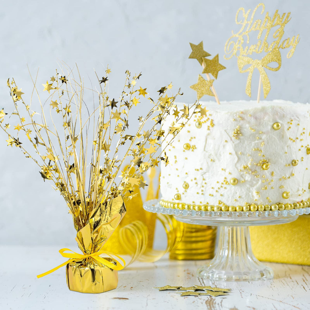 Crowye 3 Pieces Metallic Foil Spray Centerpiece Birthday Table Decoration Star Burst Centerpieces Graduation Table Decor for Birthday 2026 Party Holiday(Gold)