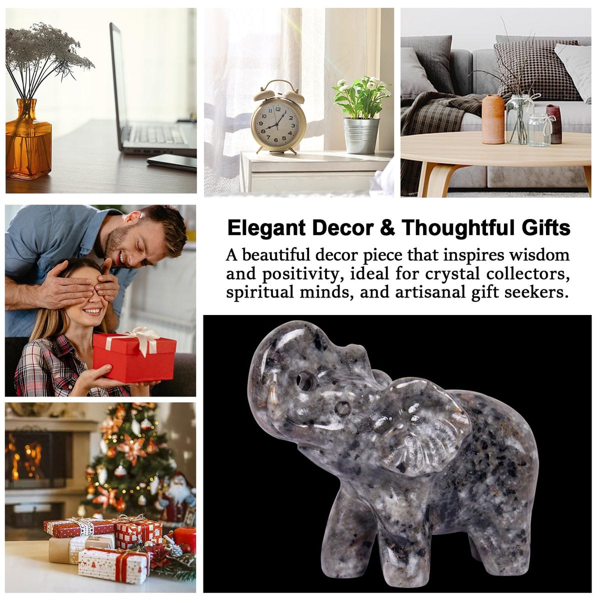 Hguxmcu 2 Inch Yooperlite Crystal Elephant Sculpture Handcrafted Healing Stone Animal Figurine Spiritual Home Decor Lucky Charm Gift for Wealth Success Positive Energy and Meditation Lovers