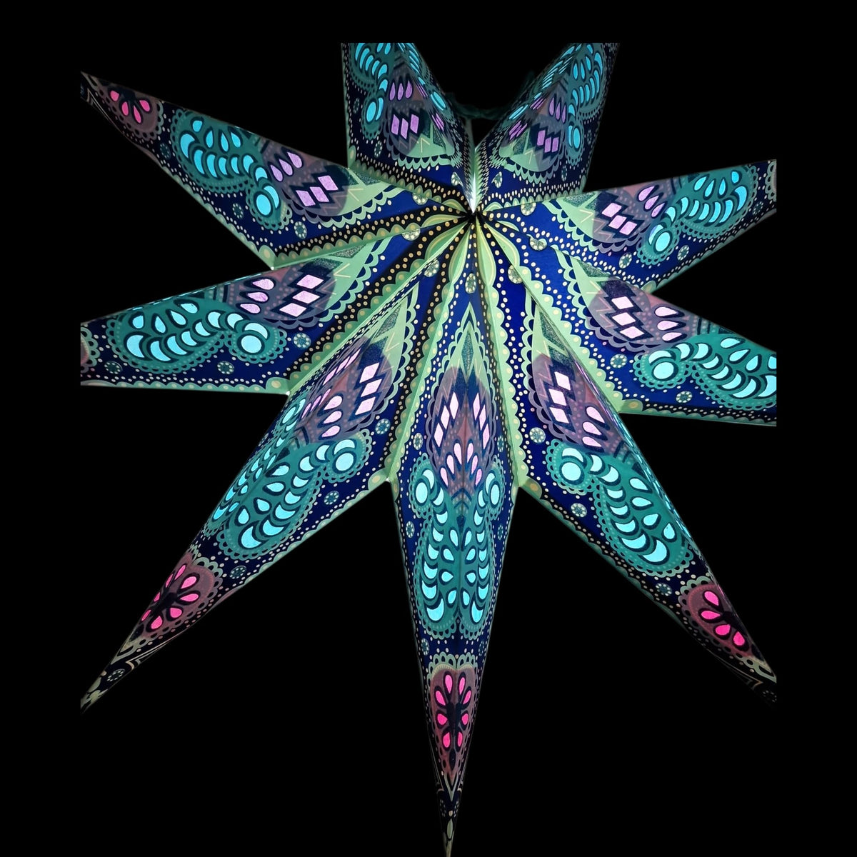 YEPSIO Lantern Lampshade Paper Star Light Shades Large 60cm Hanging Decorations for Christmas Wedding Home Decoration Birthday Party Foldable 9 Pointed Star (Glitter Blue, Purple, Red)