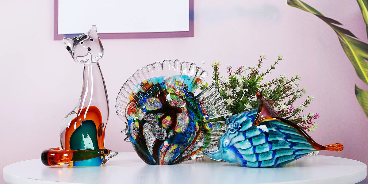 EUSTUMA Hand Blown Glass Tropical Fish Figurines Ornament,Sea Animal Sculpture for Fish Tank Aquarium,Sea Animals Collection for Birthday Gift,Glass Sculpture
