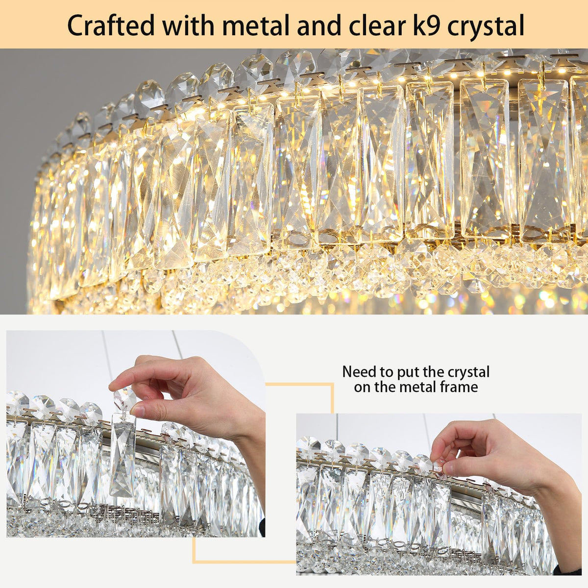 dolria Modern Crystal Chandeliers for Living Room Dimmable LED Pendant Lighting for Dining Room Ring Handing Light Fixture for Bedroom Foyer Gold