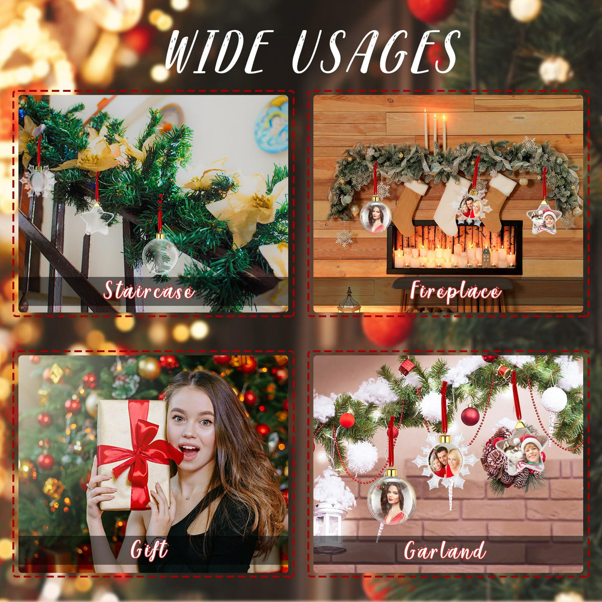 15 Pcs Christmas Hanging Photo Frame Christmas Photo Ornaments Acrylic Decorative Pictures Frames Family Ornament for Winter Christmas Tree Decorations(Round, Snowflake, Star)