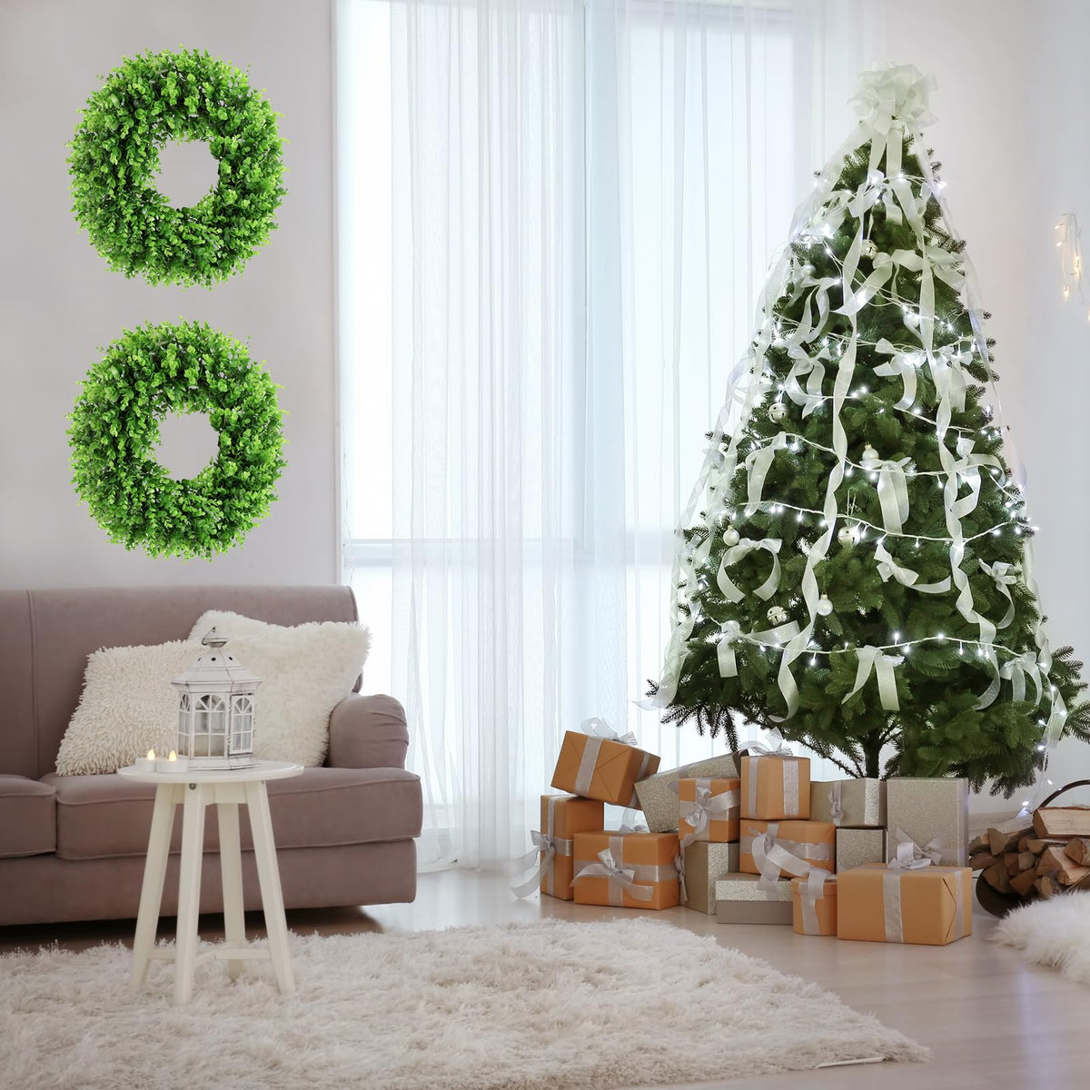 DUZYXI Boxwood Wreath Artificial Preserved for Garden Front Door, The Green Boxwood Wreath Will Keep Your Door, Walls, and Windows Fresh All Year Round and is an Great Home Decor -20 INCH