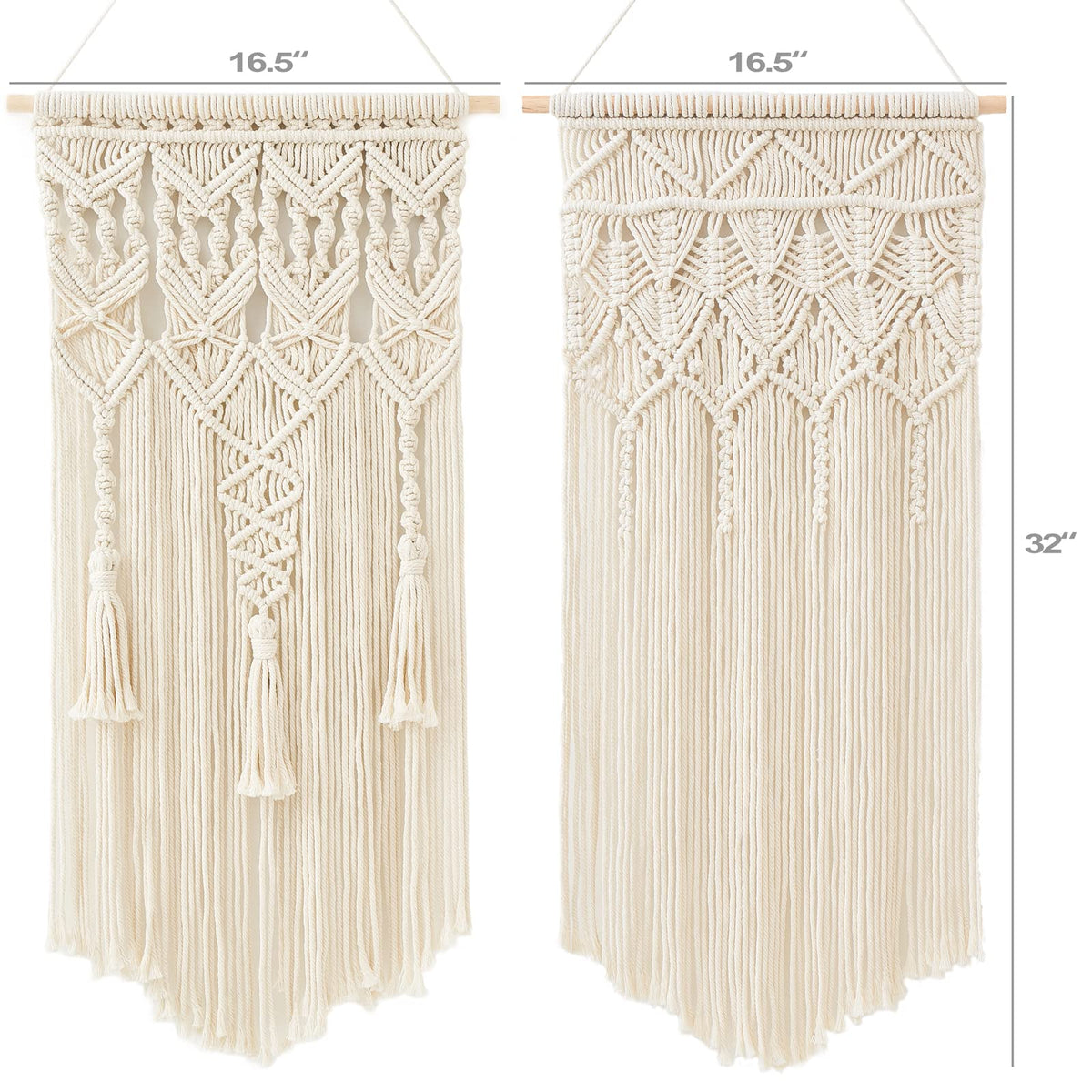 Mkono 2 Pcs Macrame Woven Wall Hanging Boho Chic Geometric Art Decor - Beautiful Bedroom Nursery Apartment Home Decoration, Gift for Girls Adults Birthday Christmas, 32" L x 16.5" W