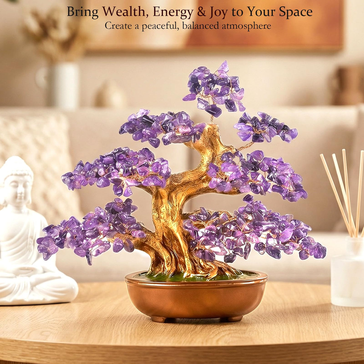 MASGEMES Amethyst Crystal Tree of Life –360 Large Stones,Handmade Gemstone Healing Crystals Chakra Tree Positive Energy, Home & Office Decor 8"