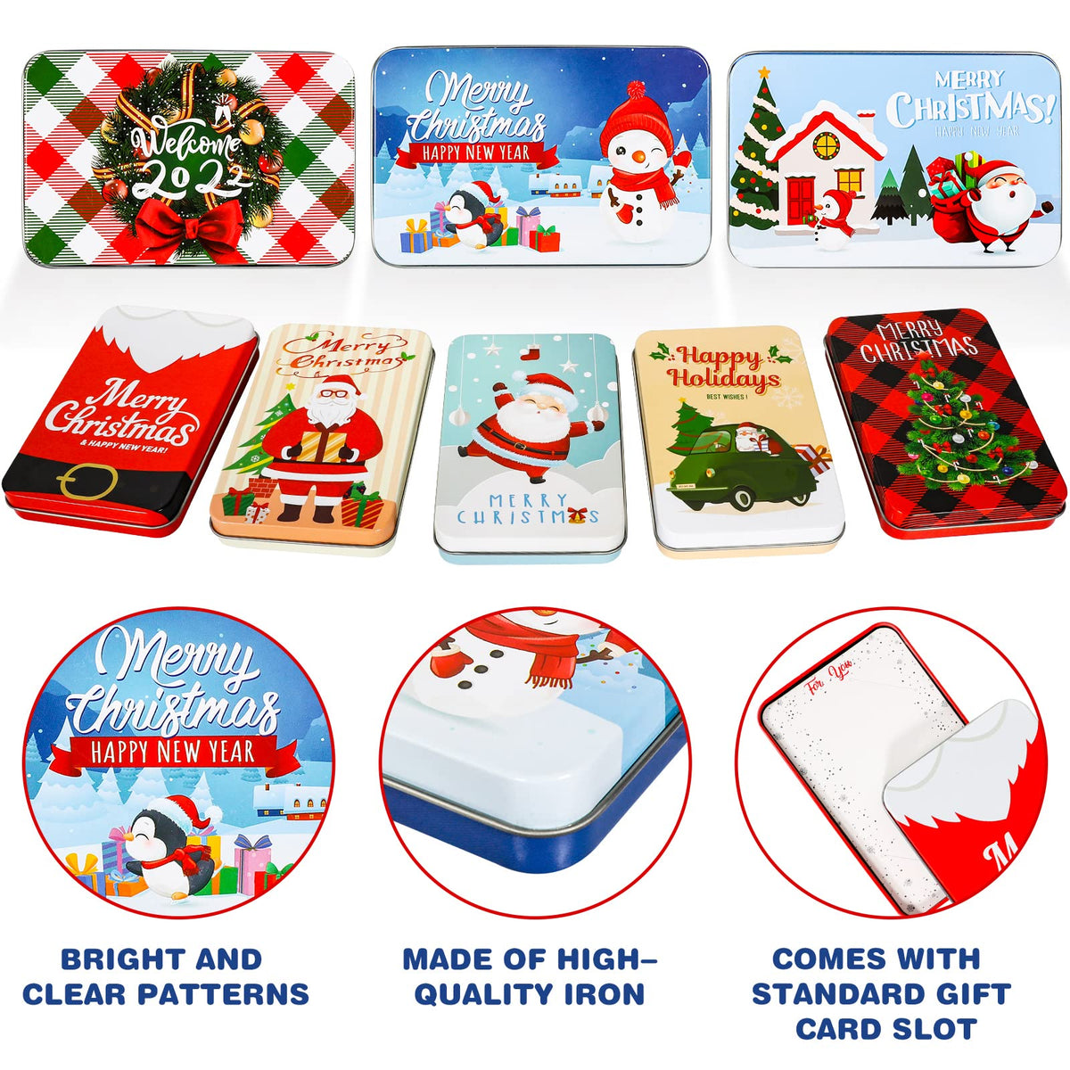 MGparty 16 PCS Christmas Gift Card Tin Holder Boxes Unique Gift Card Tin Boxes Holders with Lids for Christmas Holiday Gift Box Set, Xmas Party Favors