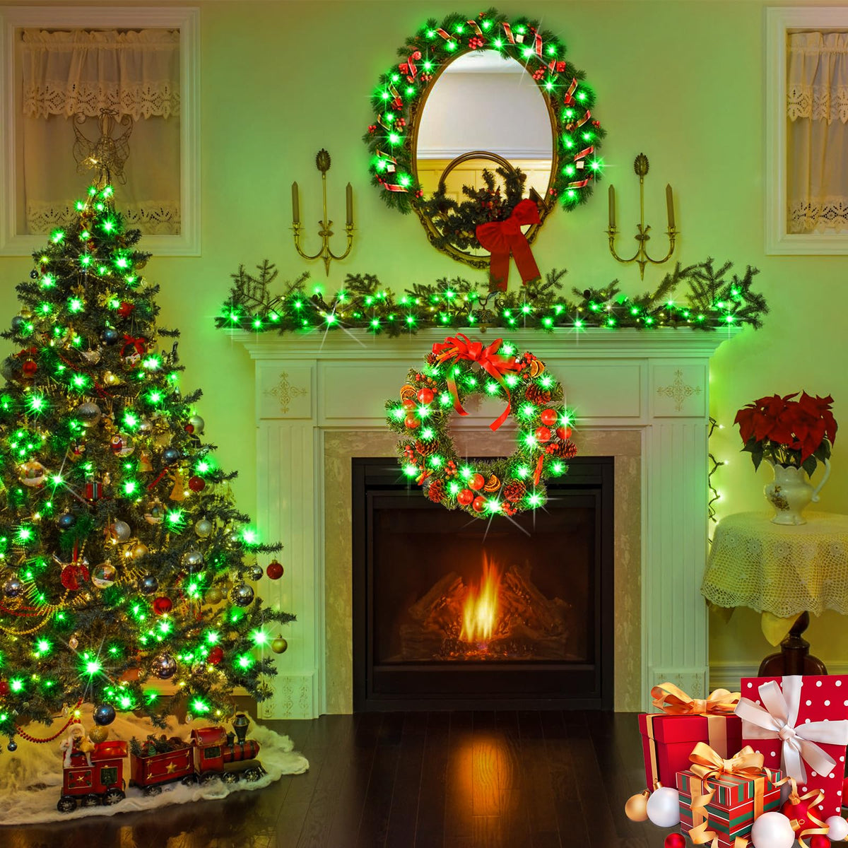 KNONEW Outdoor Christmas Lights 300 LED 99ft String Lights 8 Modes & Memory Fairy Light Plug in Waterproof LED String Lights for Xmas Yard Tree Wedding Party Holiday Decorations(Green)