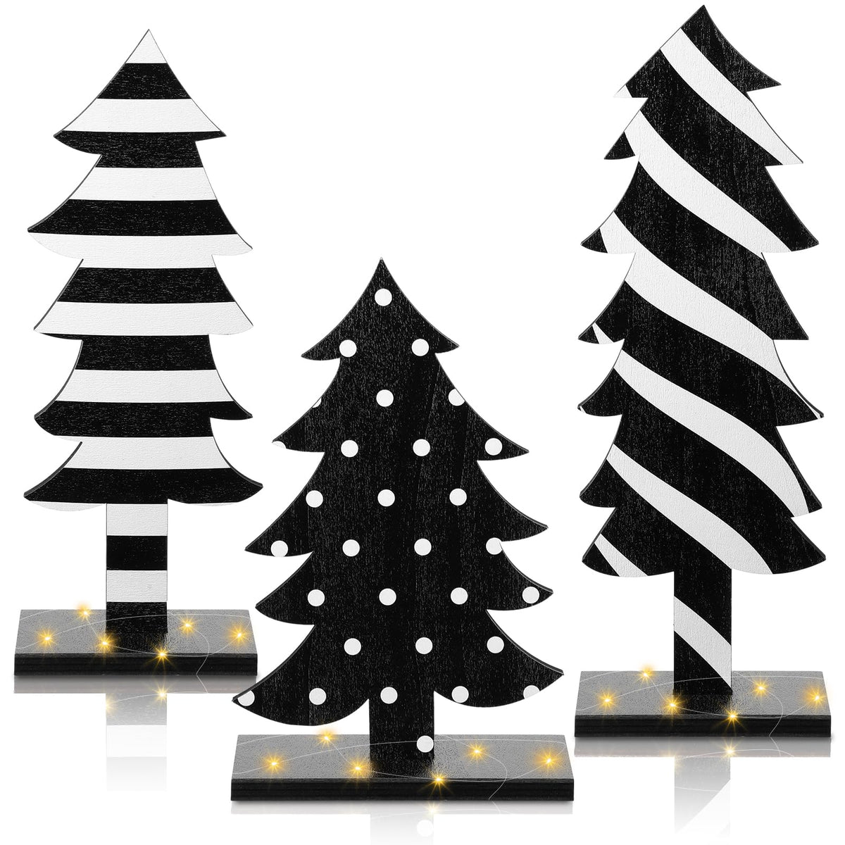 Meooeck 3 Pcs Christmas Table Decorations Wooden Christmas Tree Tabletop Centerpiece Signs Black and White Freestanding Handmade Wood Trees for Home Xmas Tabletop Party Decor