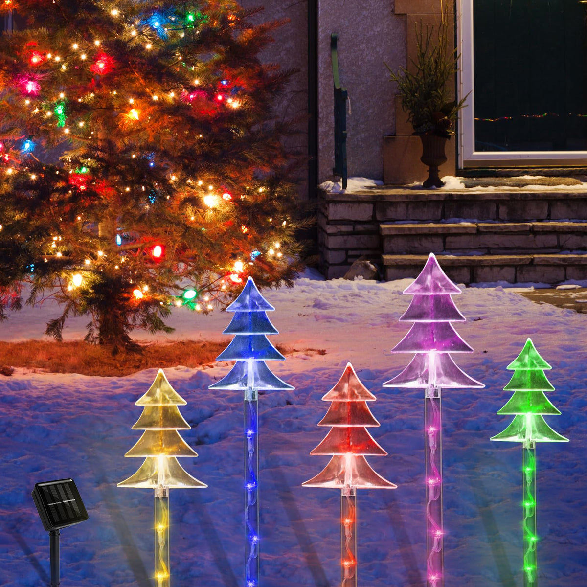 ILLUMINEW Christmas Solar Stake Lights, 5 Pack Waterproof Landscape Christmas Lights, Pathway Christmas Decorations, LED Lights for Yard Lawn Patio Walkway Decor (5PCS Tree-Multi)