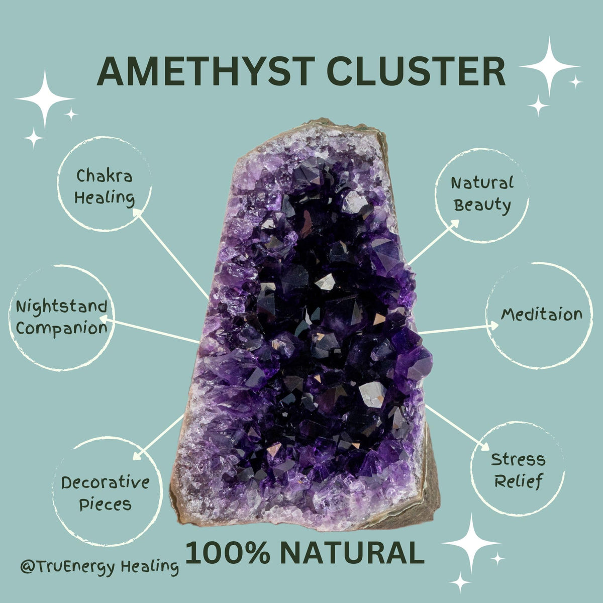 TRUENERGY Natural Amethyst Cluster Quartz Crystal โ 2.0 To 2.5 lbs Grade A+ Raw Dark Purple Geode Stone from Uruguay โ Home Decoration, Meditation Healing, and Positive Energy (2-2.5 lbs)