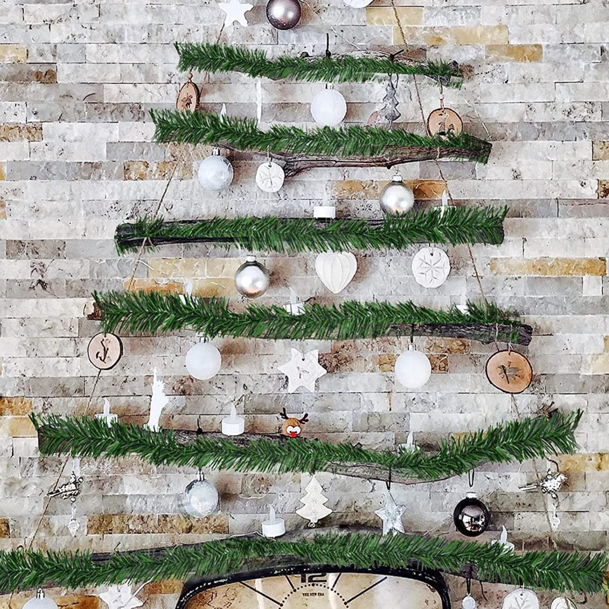 Christmas Green Garland Christmas Decorations Artificial Greenery 50 FT Non-Lit Soft Faux Pine Garland Indoor Outdoor Holiday Decor for Tree Stair Railing Front Door Window Mantle Fireplace Home Party