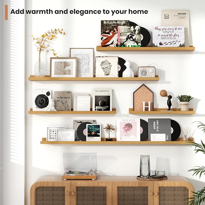 Fun Memories Picture Ledge Shelves Set of 4, 24 Inch Rustic Wall Mounted