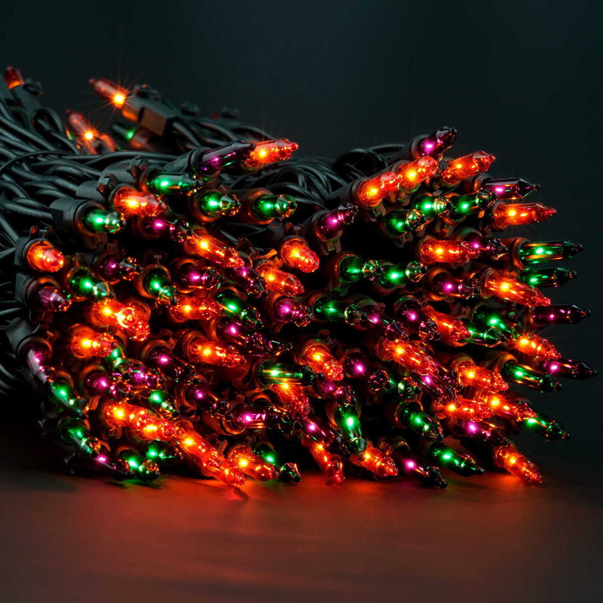 YULETIME 200 Orange Green Purple String Lights, 2-Set 33' 100 ct Black Wire