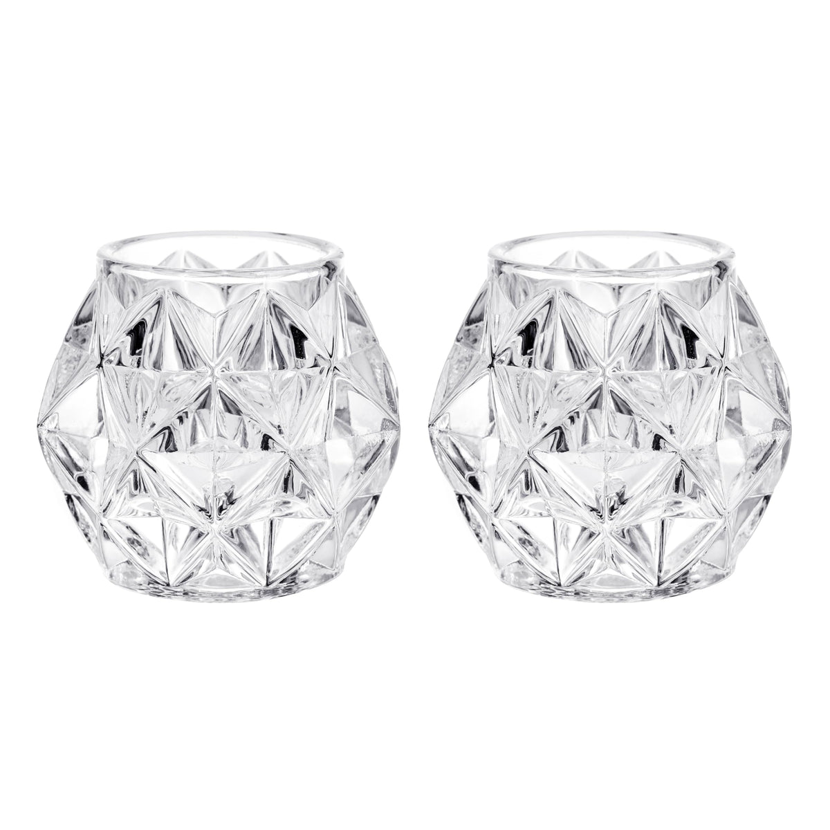 AromaWhisper Crystal Glass Taper Tealight & Votive Candle Holders for Weddings, Parties, Christmas, Thanksgiving, and Festive Occasions (Set of 2, Clear, Diamond)