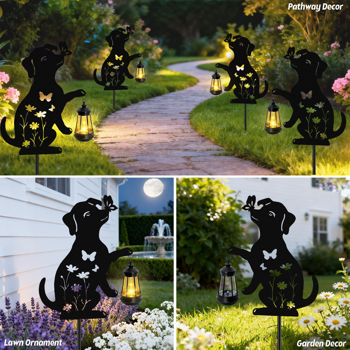 ANGMLN Dog Outdoor Solar Lantern Waterproof, Birthday Gifts for Christmas Women Mom, Solar Hanging Lights Dog Metal Figurine Garden Decor Patio Yard Pathway Backyard Ornaments