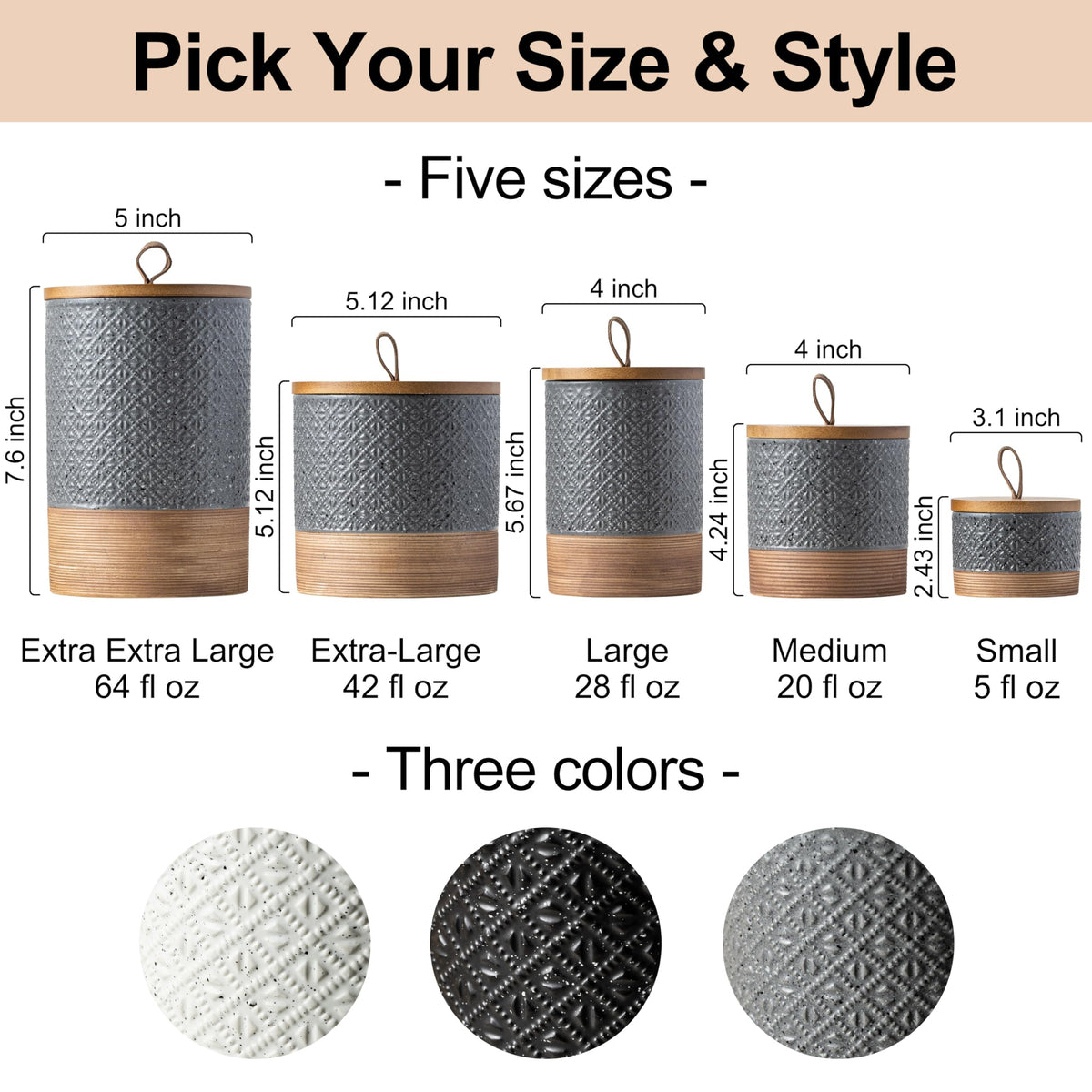 Miamolo Ceramic Jar with Lid Airtight, Coffee Canister Kitchen Food Storage Jars for Spice Sugar Salt, Coffee Bar Accessories Decorative Container for Countertop - Gray & 42 fl.oz