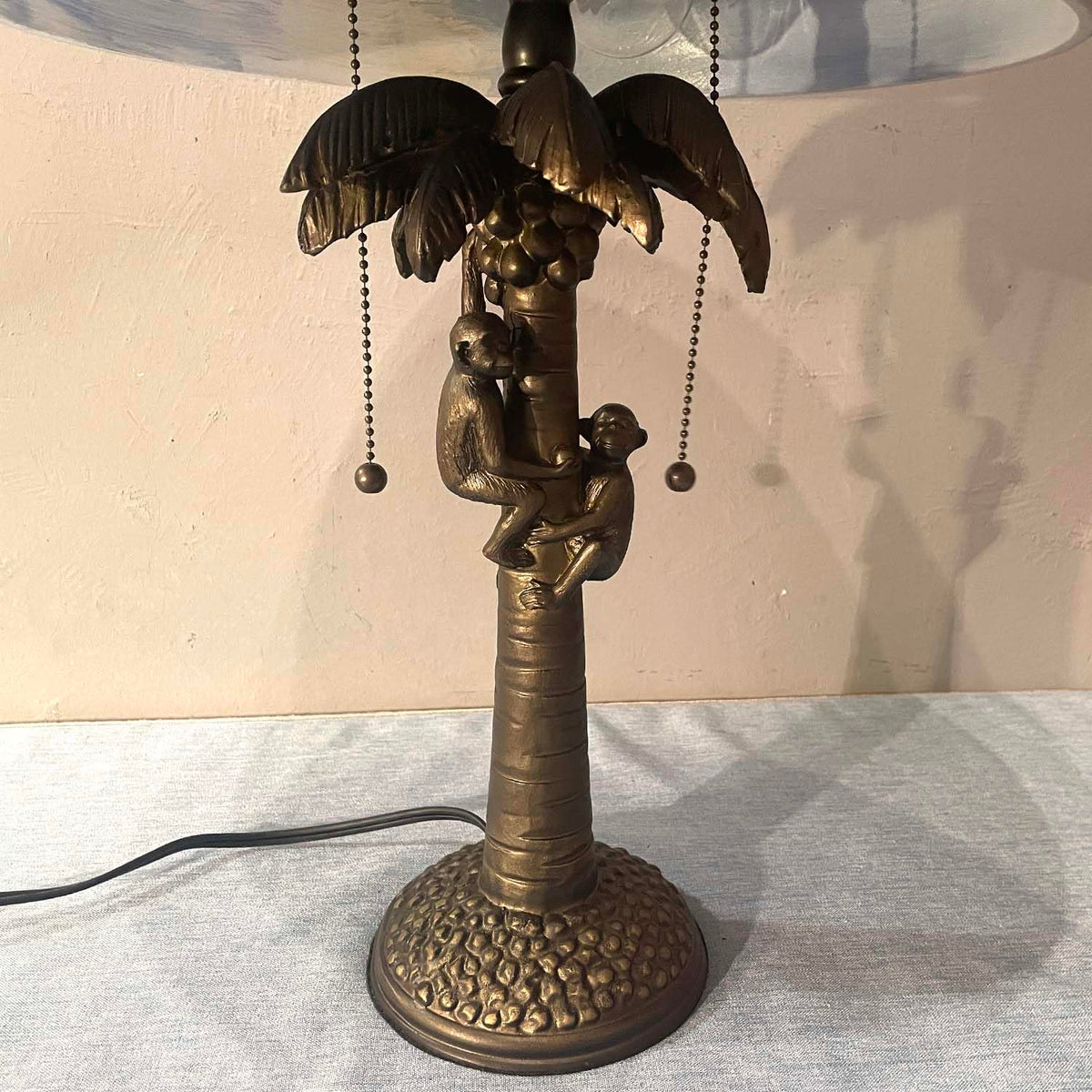 Bieye L10944 Coconut Trees Tropical Beach Hand-Painted Glass Table Lamp with Monkeys Harvesting Coconuts Lamp Base for Home Decor