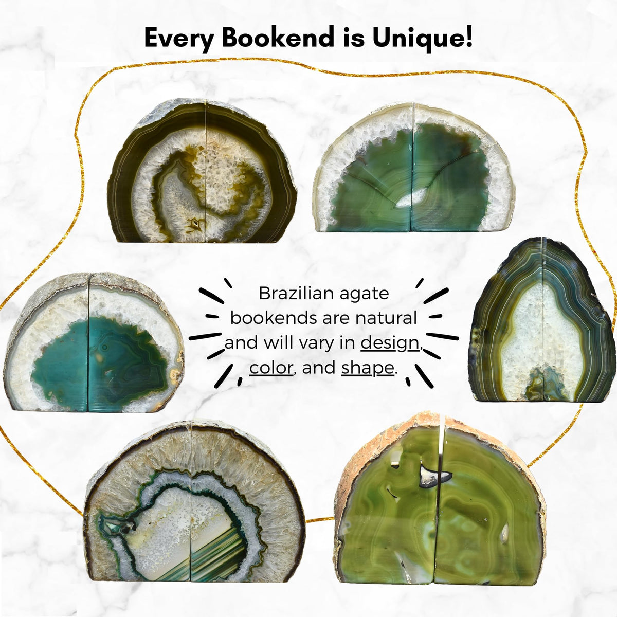 Nature's Decorations Agate Bookends - A Quality Green Geode with Non-Skid Rubber Bumpers for Shelves, Office, Home Decor, Heavy Duty Cute Stone (3-4 LB)