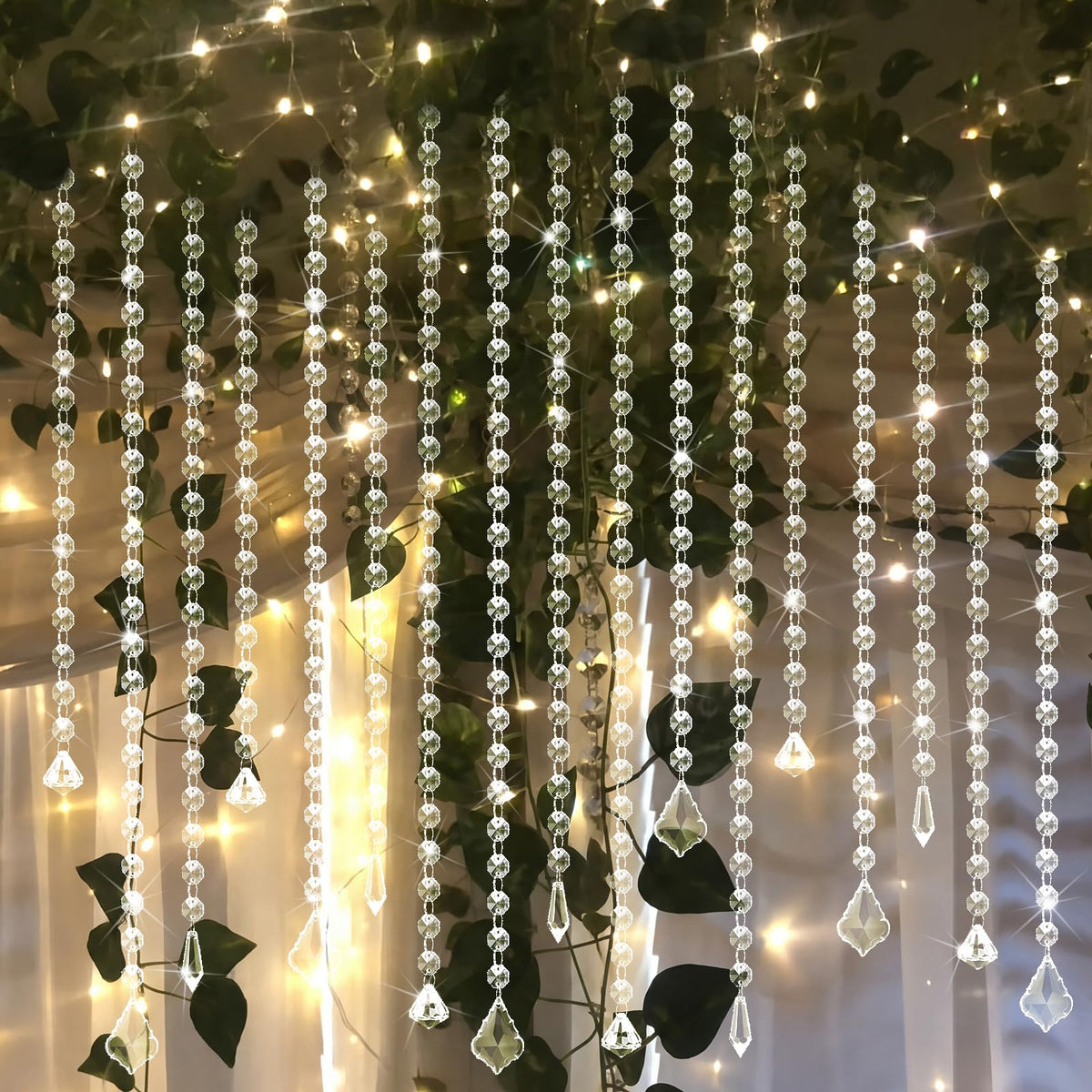 Teyva Daily 24 Pcs 13 Inch Clear Acrylic Crystal Garland Strands Hanging Crystal Strings Decoration Chandelier Beaded Chain Ornament Beaded Garland Curtain for Wedding Party Manzanita Tree Centerpiece