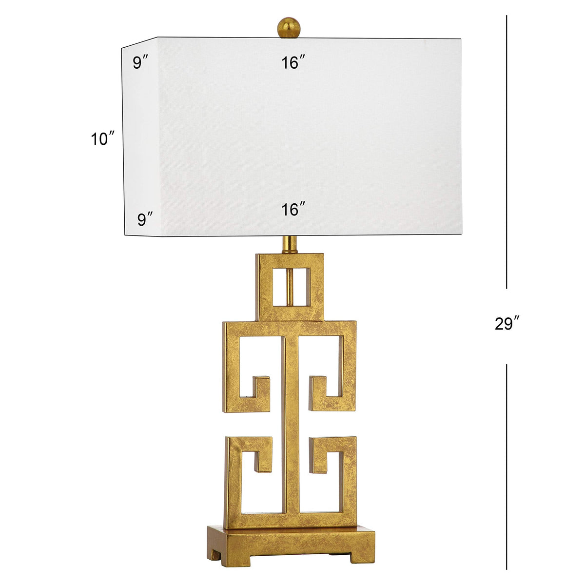 SAFAVIEH Lighting Collection – Greek Key Table Lamp – Antique Gold Metal Base with White Fabric Shade, LED Bulb Included, 29-Inch Bedroom Living Room Desk Lamps (LITS4305A)