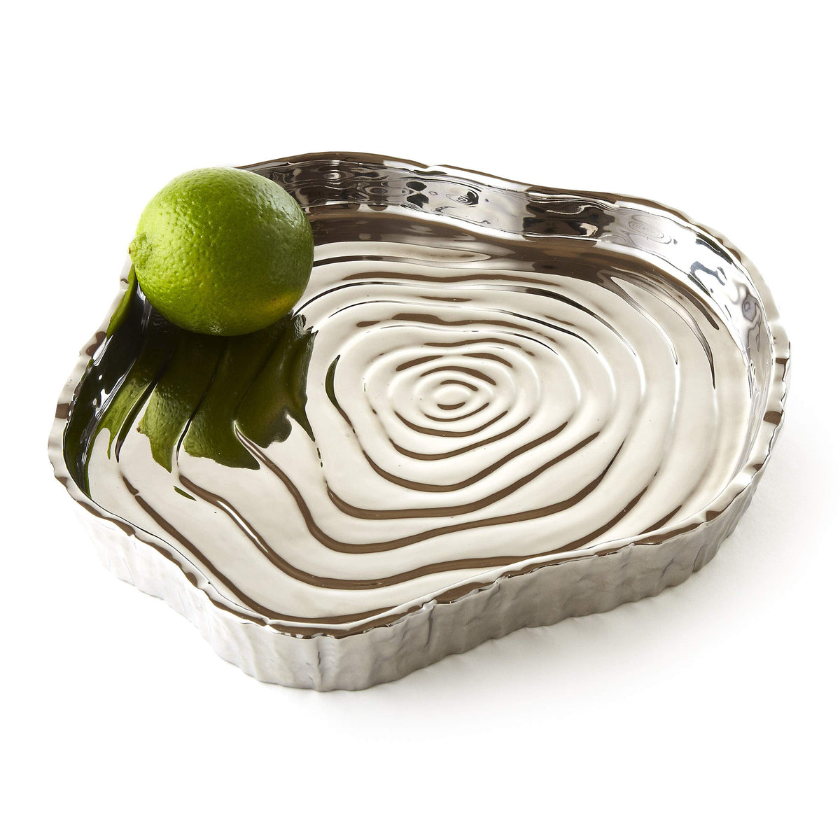 Elegance - 69110 Elegance Tree Bark Porcelain Serving Tray, 8.75 Inch, Silver