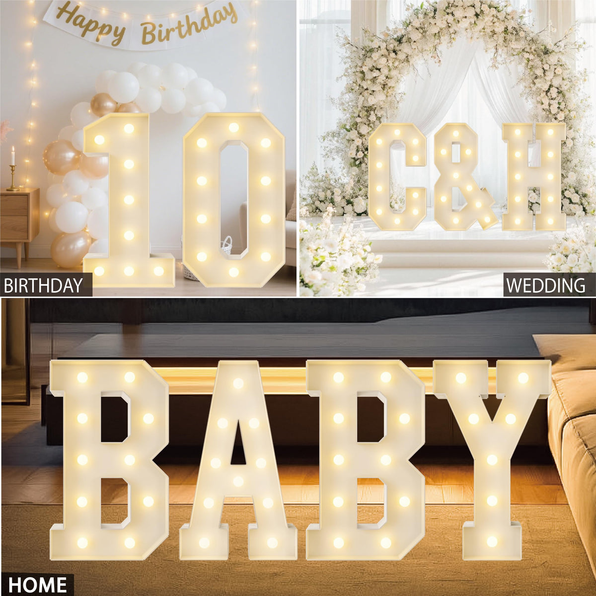 HXWEIYE Large marquee numbers 0, 3FT Big Light Up Number with light, Mosaic Balloon Frame, Pre-Cut Frame Giant Led Numbers for baby shower Birthday Party Bar Graduation Decor (Warm White)