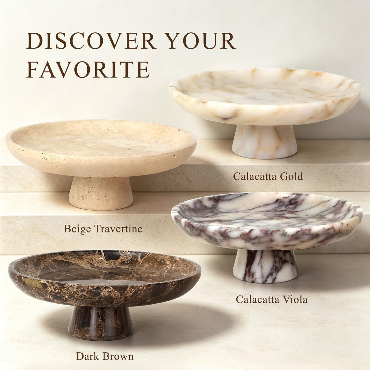 YMXYJM Natural Marble Fruit Bowl for Kitchen Counter 10.2", Large Decorative Bowl Pedestal for Home Decor, Fruits Holder For Dining Table, Brown